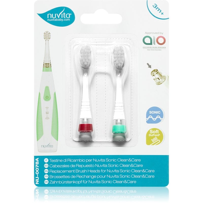 Nuvita Sonic Clean & Care Replacement Brush Heads резервни накрайници за сонична четка за зъби с батерии за бебета Sonic Clean & Care Medium Red/Green 2 б