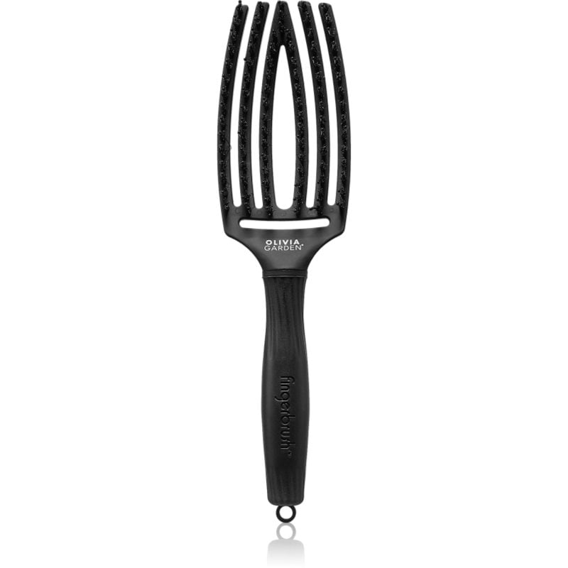 Olivia Garden Fingerbrush Boar & Nylon Четка за коса с влакна от найлон и глиган Full Black M