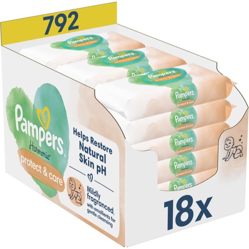 Pampers Harmonie Protect & Care мокри почистващи кърпички за деца с невен