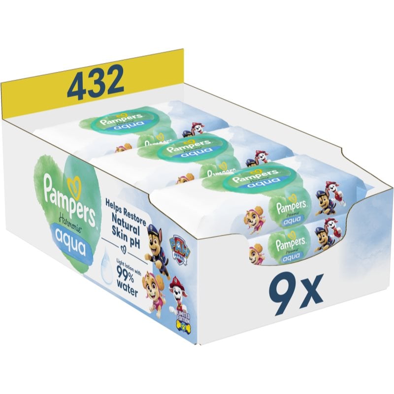 Pampers Harmonie Aqua Paw Patrol мокри почистващи кърпички за деца