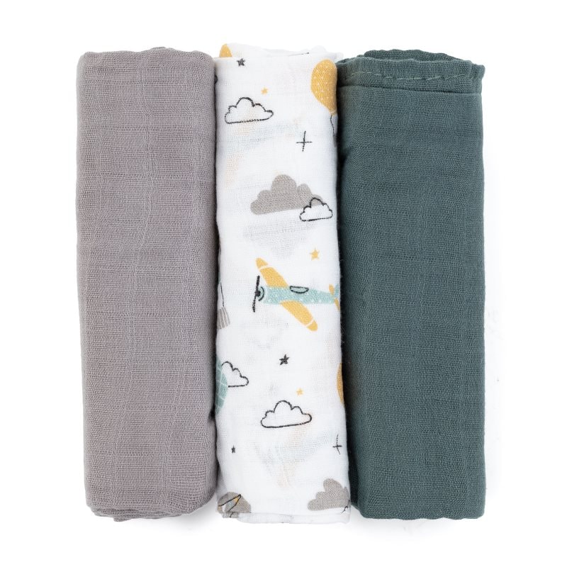 Petite & Mars Moussy пелени от плат Grey Planes 68 x 68 cm - За деца - Сравни цени от 1 магазин с безплатна доставка