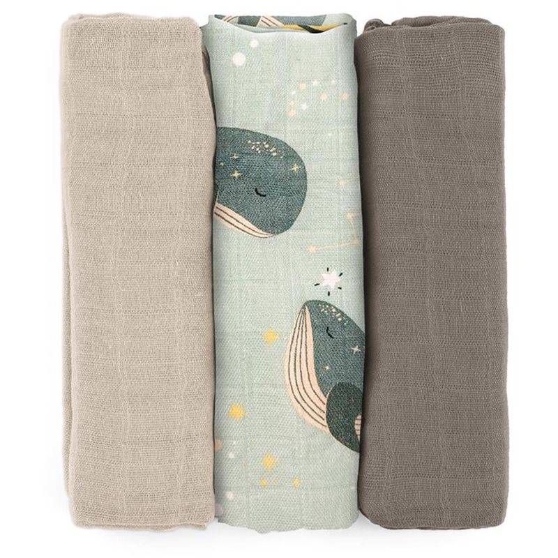 Petite & Mars Moussy пелени от плат Whale Song 68 x 68 cm - За деца - Сравни цени от 1 магазин с безплатна доставка