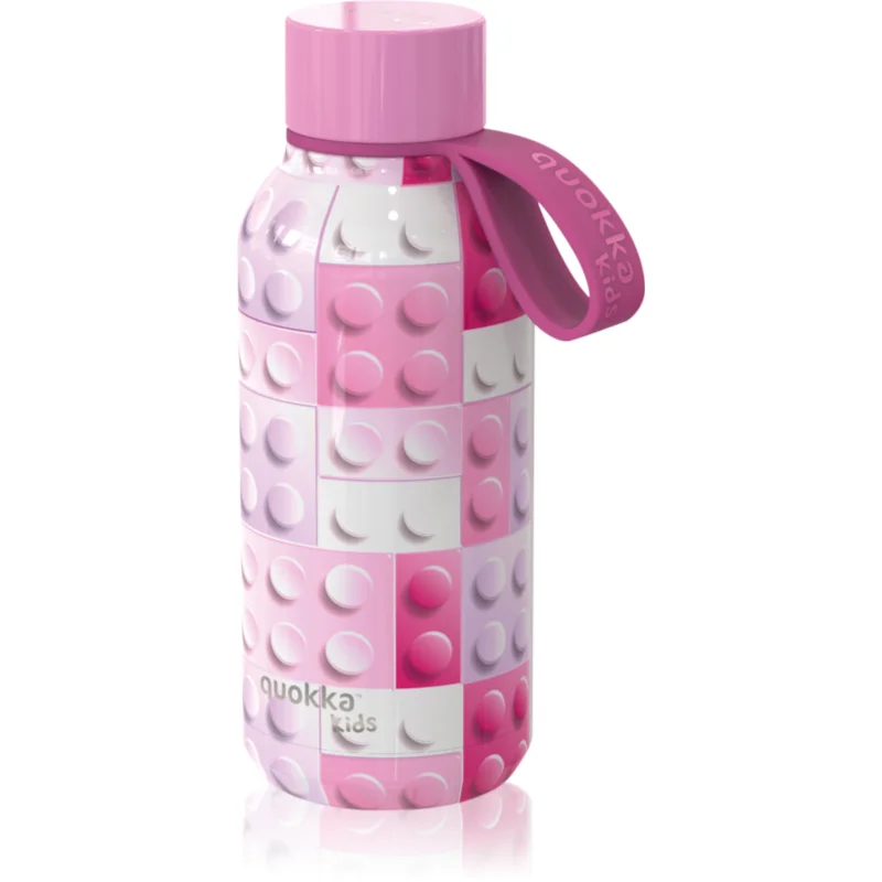 Quokka Solid Kids термобутилка със закачалка Pink Bricks