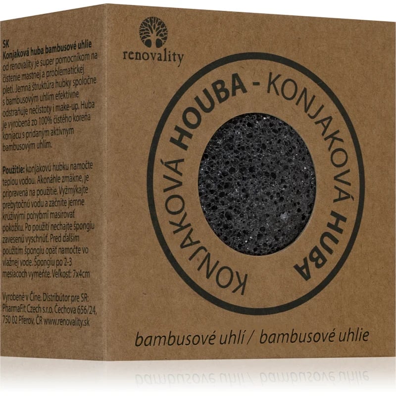 Renovality Konjac mushroom bamboo charcoal почистваща гъбичка за проблемна кожа