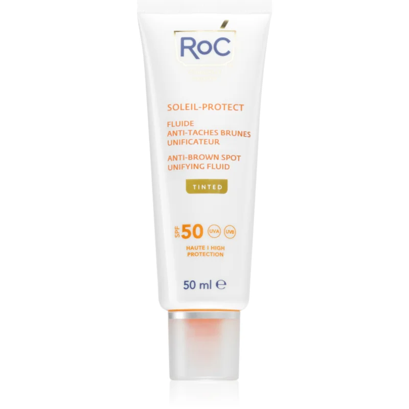 RoC Soleil Protect Anti Brown Spots Unifying Fluid Tinted тониращ флуид за уеднаквяване на цвета на кожата SPF 50 с витамин С - Грижа за тяло - Сравни цени от 1 магазин с безплатна доставка