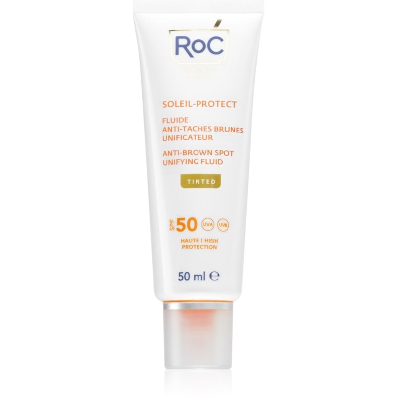 RoC Soleil Protect Anti Brown Spots Unifying Fluid Tinted тониращ флуид за уеднаквяване на цвета на кожата SPF 50 с витамин С - Грижа за тяло - Сравни цени от 1 магазин с безплатна доставка