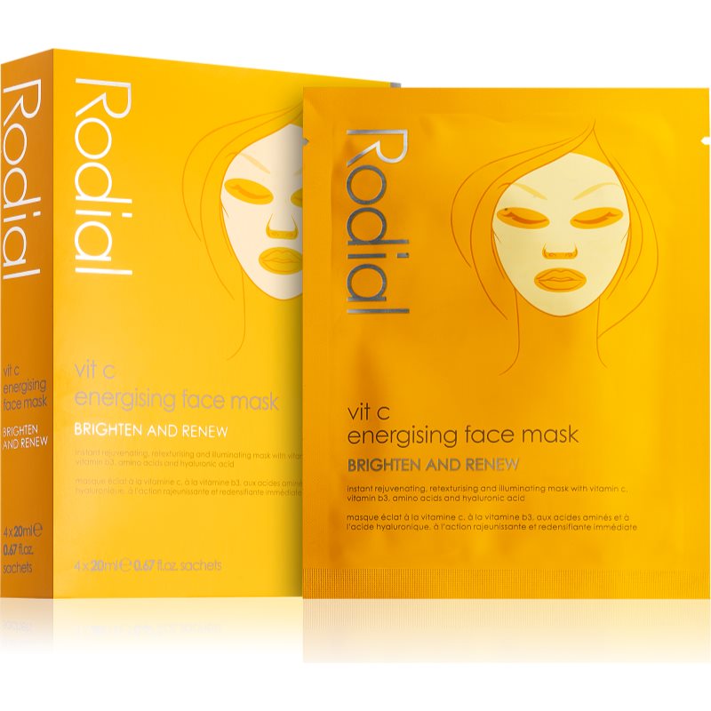 Rodial Vit C Energising Face Mask платнена маска за озаряване и виталитет на кожата с витамин С 4 x - Грижа за лице - Сравни цени от 1 магазин с безплатна доставка