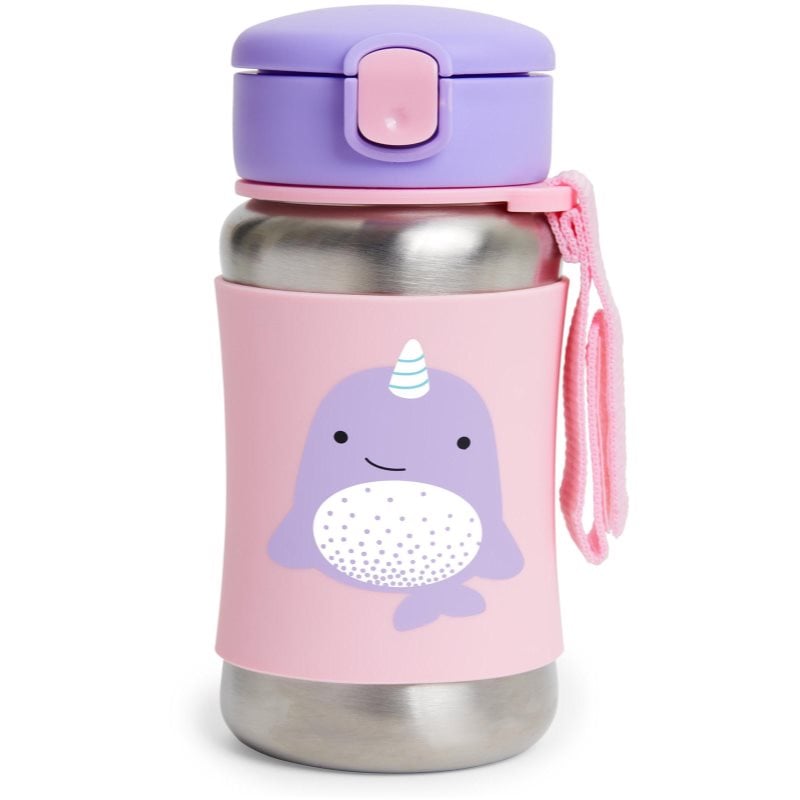 Skip Hop Zoo Straw Bottle неръждаема бутилка за вода със сламка Narval 12 m+