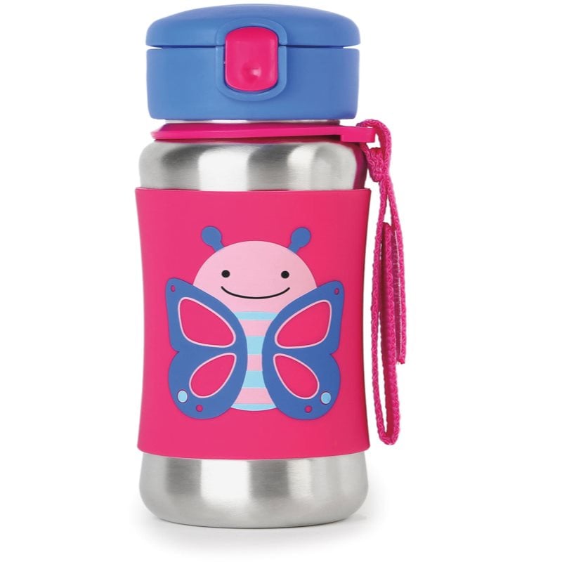 Skip Hop Zoo Straw Bottle неръждаема бутилка за вода със сламка Butterfly 12 m+