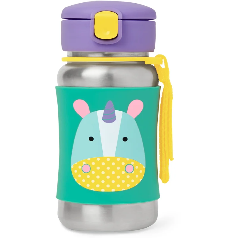 Skip Hop Zoo Straw Bottle неръждаема бутилка за вода със сламка Unicorn 12 m+