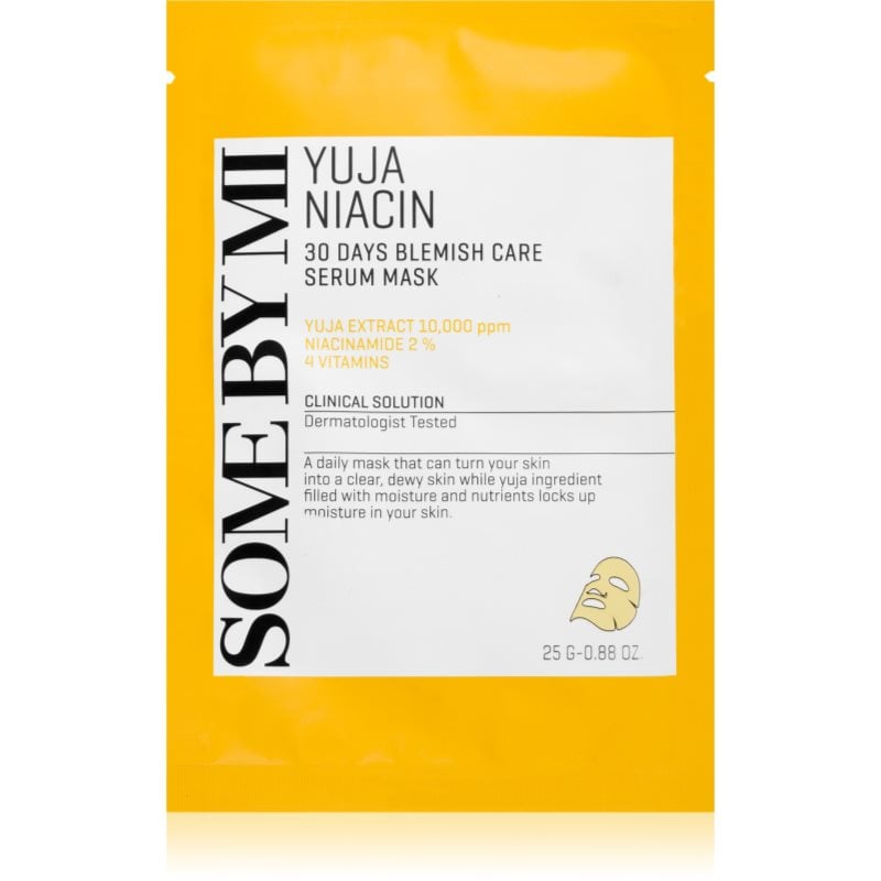 Some By Mi Yuja Niacin Blemish Care Serum Mask озаряваща платнена маска за мазна и проблемна кожа