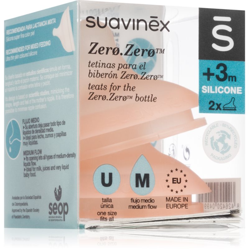 Suavinex Zero Zero Bottle Teat биберон за шише M Medium Flow 3 m+ - За деца - Сравни цени от 1 магазин с безплатна доставка