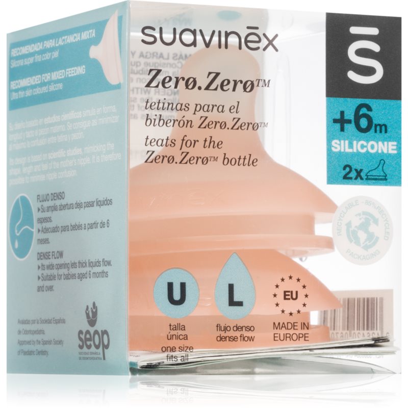 Suavinex Zero Zero Bottle Teat биберон за шише L Dense Flow 6 m+ - За деца - Сравни цени от 1 магазин с безплатна доставка