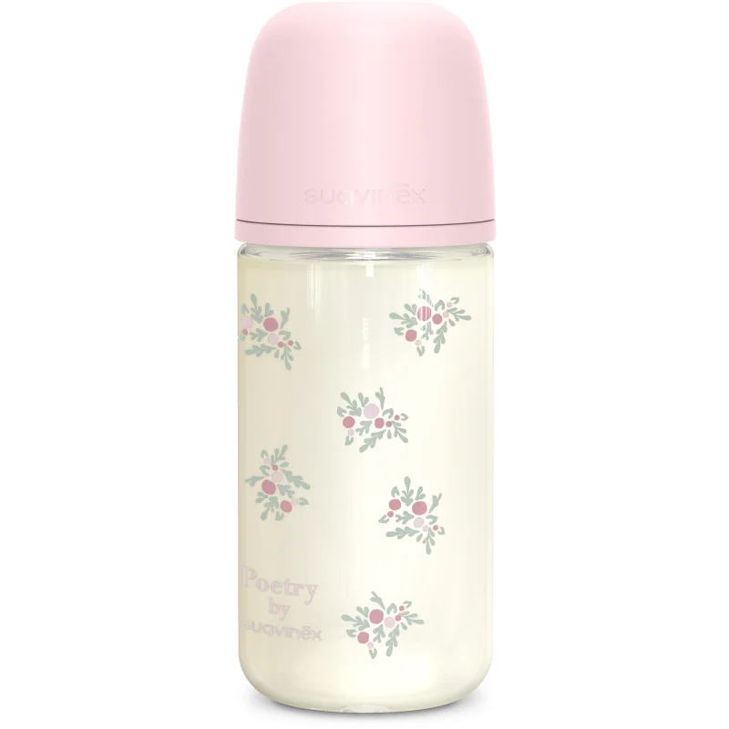 Suavinex Poetry SX Pro Physiological Glass M стъклено бебешко шише 3 m+ Medium Flow - Pink - За деца - Сравни цени от 1 магазин с безплатна доставка