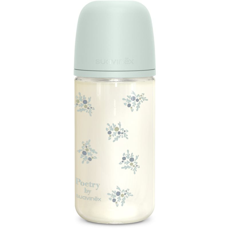 Suavinex Poetry SX Pro Physiological Glass M стъклено бебешко шише 3 m+ Medium Flow - Blue