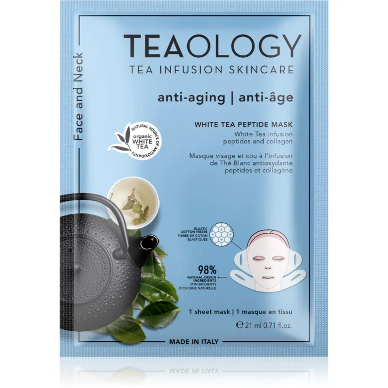Teaology White Tea Peptide Mask платнена маска за интензивно опъване и озаряване на кожата на лицето