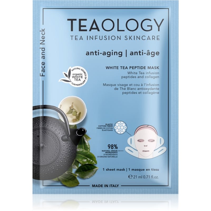 Teaology Teaology White Tea Peptide Mask платнена маска за интензивно опъване и озаряване на кожата на лицето - Унисекс парфюм 21мл - Сравни цени от 1 магазин с безплатна доставка