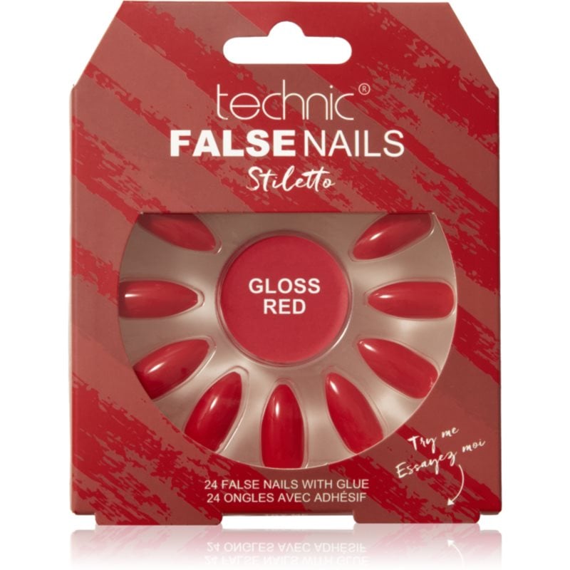 Technic Cosmetics False Nails Stiletto Изкуствени нокти Gloss Red