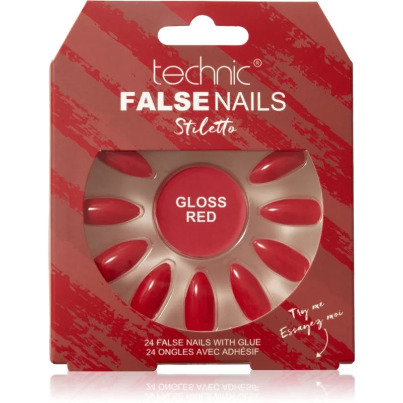 Technic Cosmetics False Nails Stiletto Изкуствени нокти Gloss Red
