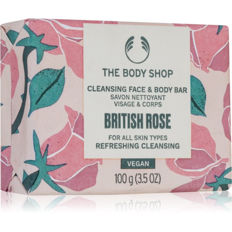 The Body Shop British Rose Cleansing Bar твърд сапун за тяло и лице