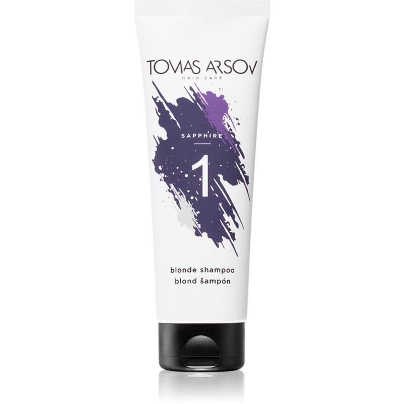 Tomas Arsov Sapphire Blonde Shampoo шампоан, неутрализиращ жълтите нюанси за изрусена коса, коса с кичури със студени руси нюанси