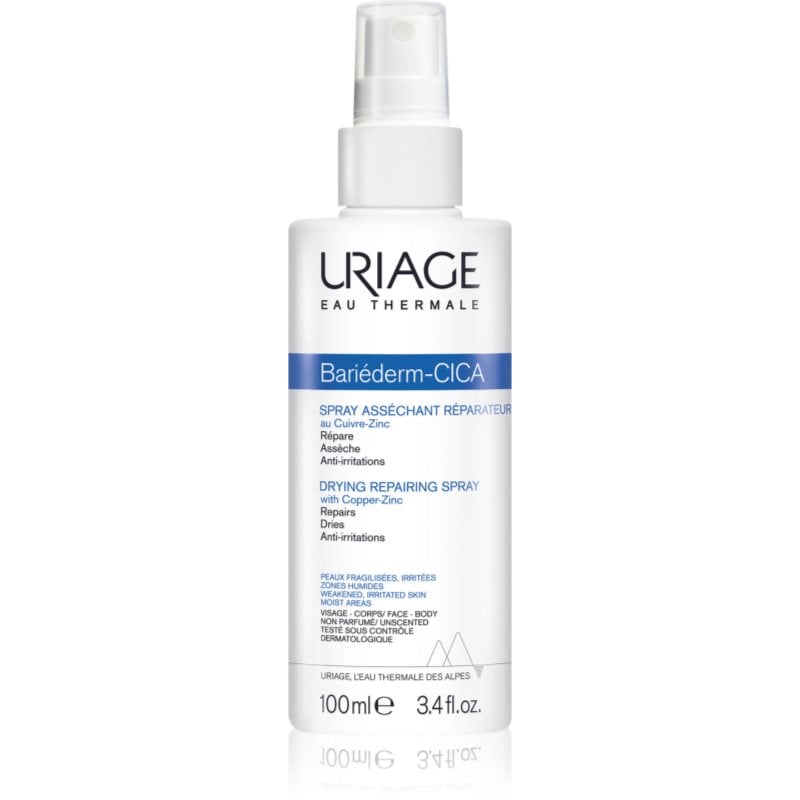 Uriage Bariéderm Cica Drying Repairing Spray изсушаващ репариращ спрей, съдържащ мед и цинк