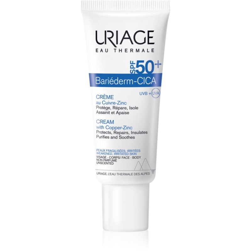 Uriage Bariéderm Cica-Cream with Copper-Zinc SPF 50+ репариращ крем, съдържащ мед и цинк SPF 50+