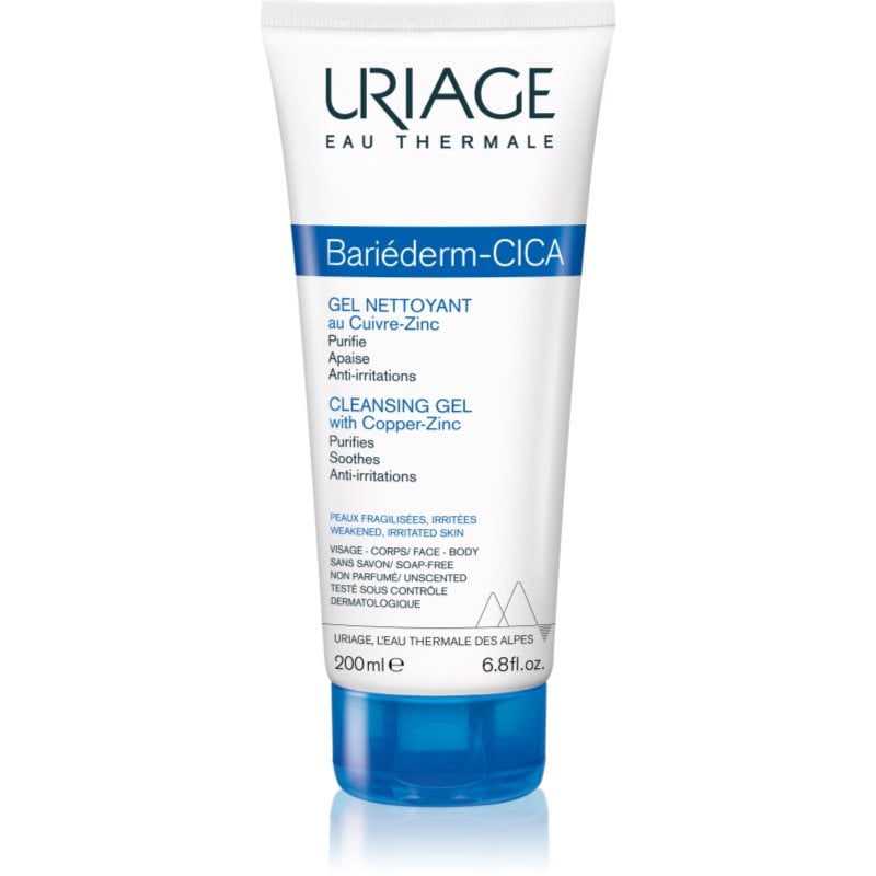 Uriage Bariéderm Cica Cleansing Gel with Copper-Zinc успокояващ почистващ гел за напукана кожа