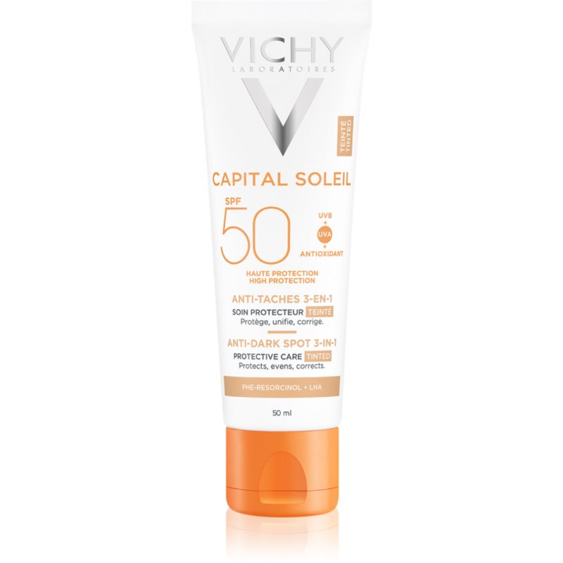 Vichy Vichy Capital Soleil 3 в 1 оцветена грижа против тъмни петна SPF 50 Tinted - Унисекс парфюм 50мл - Сравни цени от 1 магазин с безплатна доставка
