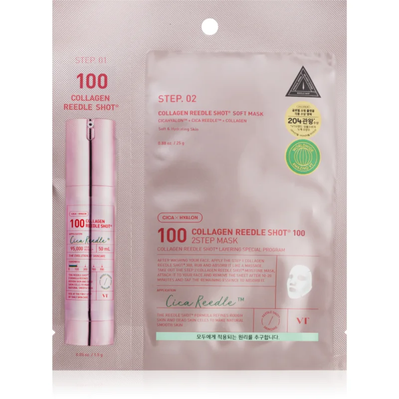VT Cosmetics Collagen Reedle Shot 100 2 Step Mask маска с лифтинг и стягащ ефект за двуфазно третиране на кожата на лицето - Грижа за лице - Сравни цени от 1 магазин с безплатна доставка