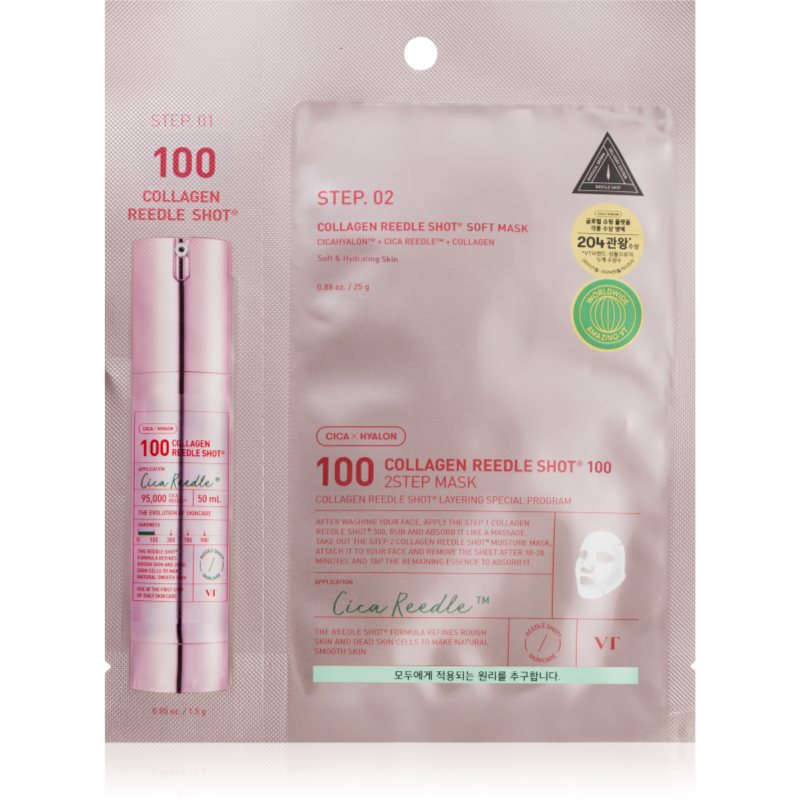 VT Cosmetics VT Cosmetics Collagen Reedle Shot 100 2 Step Mask маска с лифтинг и стягащ ефект за двуфазно третиране на кожата на лицето - Унисекс парфюм 5мл - Сравни цени от 1 магазин с безплатна доставка