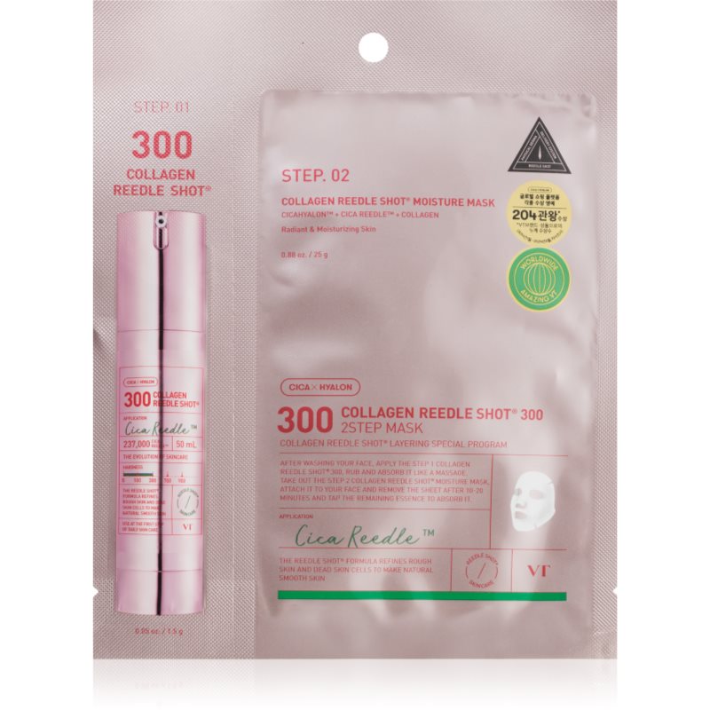 VT Cosmetics Collagen Reedle Shot 300 2 Step Mask маска с лифтинг и стягащ ефект за двуфазно третиране на кожата на лицето - Грижа за лице - Сравни цени от 1 магазин с безплатна доставка