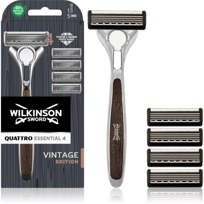 Wilkinson Sword Quattro Essentials 4 Vintage самобръсначка + резервни остриета - Електроуред - Сравни цени от 1 магазин с безплатна доставка