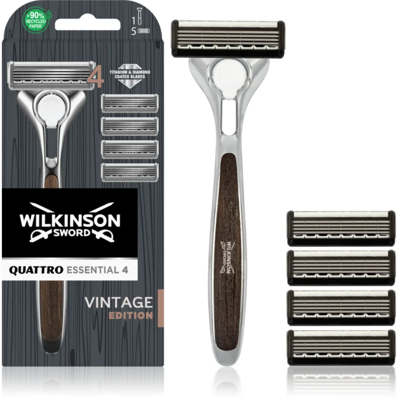 Wilkinson Sword Quattro Essentials 4 Vintage самобръсначка + резервни остриета - Електроуред - Сравни цени от 1 магазин с безплатна доставка
