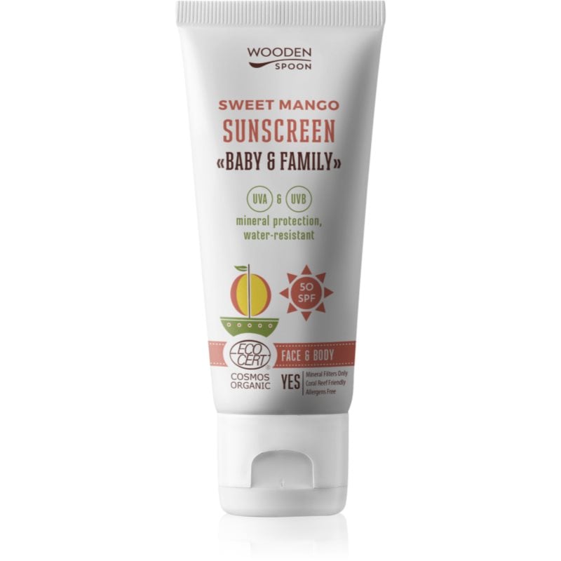 WoodenSpoon Baby & Family Sweet Mango защитно слънцезащитно мляко за цялото семейство SPF 50