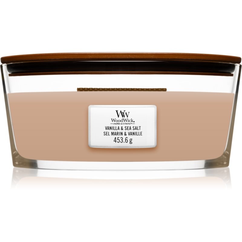 Woodwick Woodwick Vanilla & Sea Salt ароматна свещ с дървен фитил (hearthwick) 453.6 гр. - Унисекс парфюм 6мл - Сравни цени от 1 магазин с безплатна доставка