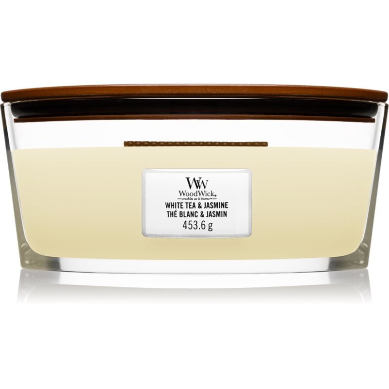 Woodwick White Tea & Jasmine ароматна свещ с дървен фитил (hearthwick) 453.6 гр. - Аромат - Сравни цени от 1 магазин с безплатна доставка