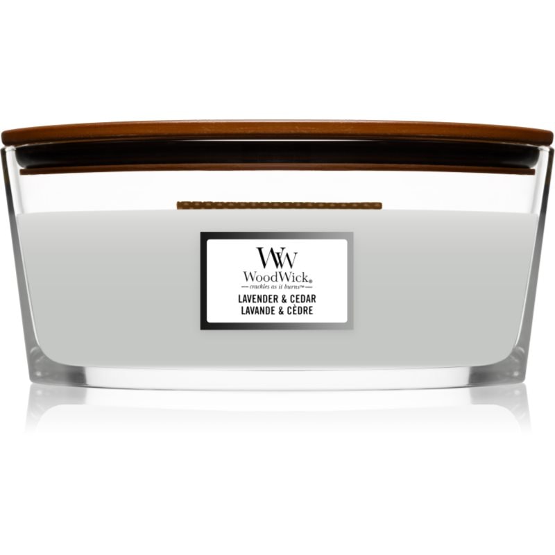 Woodwick Woodwick Lavender & Cedar ароматна свещ с дървен фитил (hearthwick) 453.6 гр. - Унисекс парфюм 6мл - Сравни цени от 1 магазин с безплатна доставка