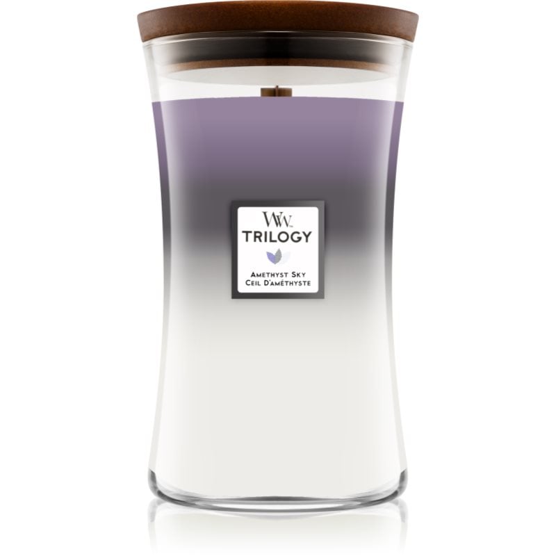 Woodwick Trilogy Amethyst Sky ароматна свещ с дървен фитил 609.5 гр.