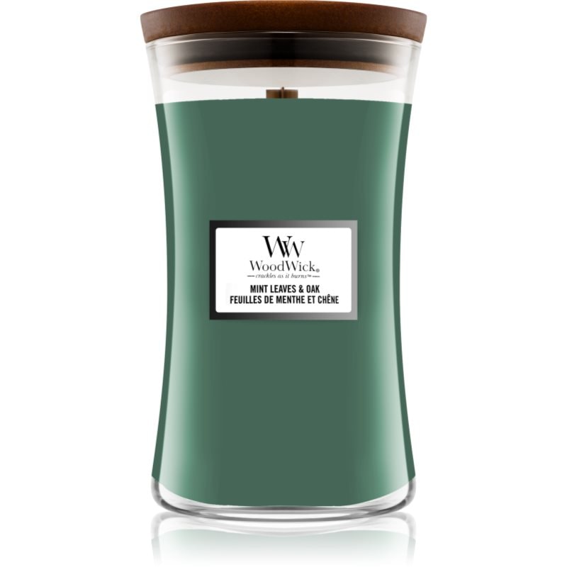 Woodwick Woodwick Mint Leaves & Oak ароматна свещ с дървен фитил 609,5 гр. - Унисекс парфюм 5мл - Сравни цени от 1 магазин с безплатна доставка