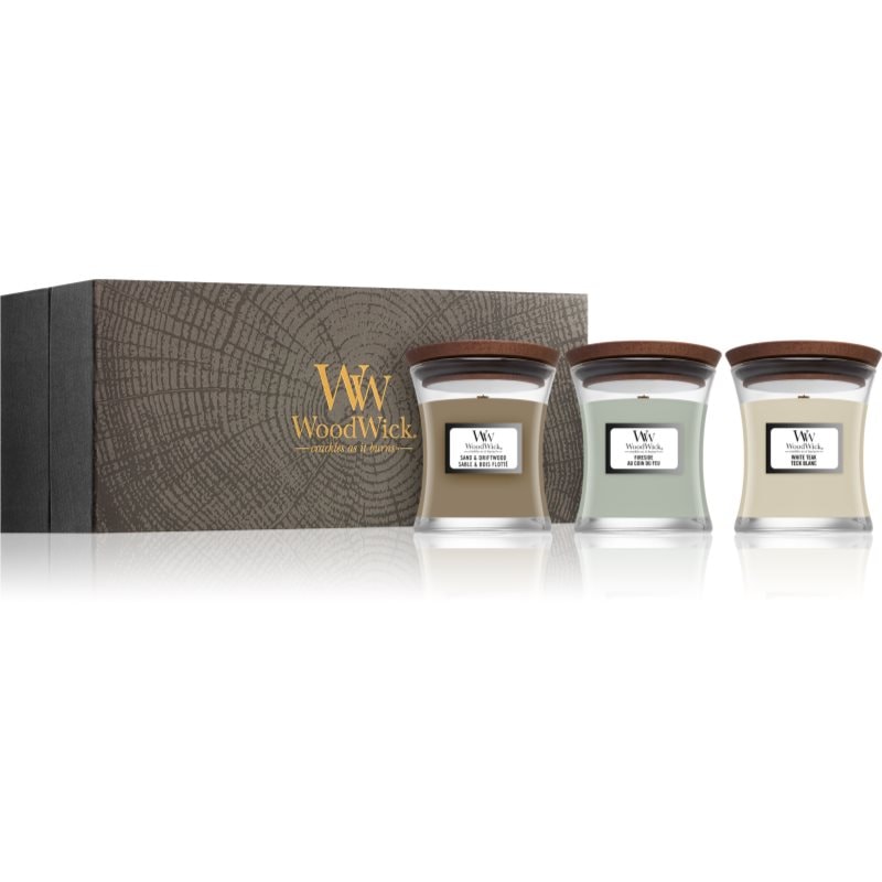 Woodwick Fireside + White Teak + Sand & Driftwood подаръчен комплект 3x85 гр. - Аромат - Сравни цени от 1 магазин с безплатна доставка