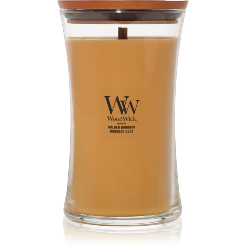 Woodwick Opulent Wood Golden Bourbon ароматна свещ с дървен фитил (hearthwick) 609.5 гр.