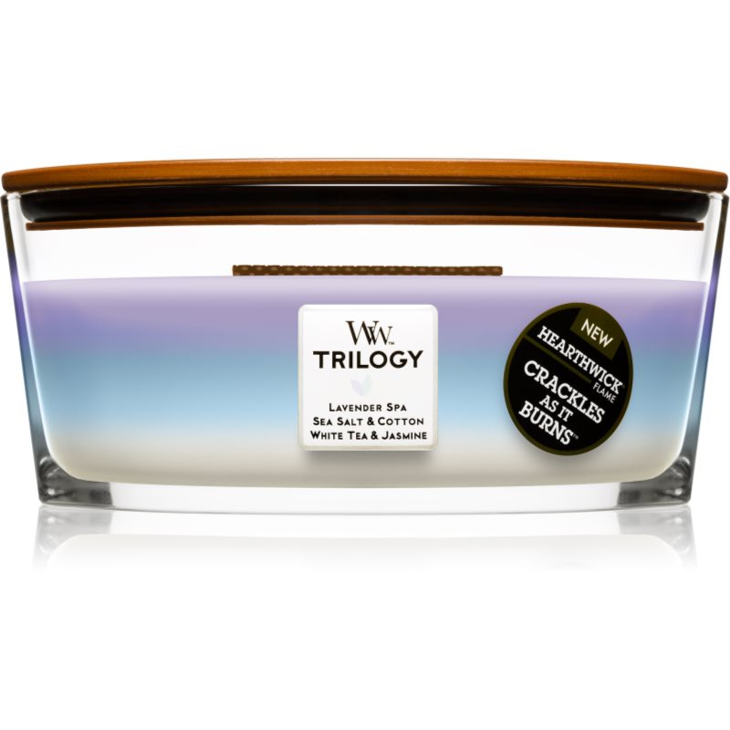 Woodwick Woodwick Trilogy Calming Retreat ароматна свещ с дървен фитил (hearthwick) 453.6 гр. - Унисекс парфюм 6мл - Сравни цени от 1 магазин с безплатна доставка