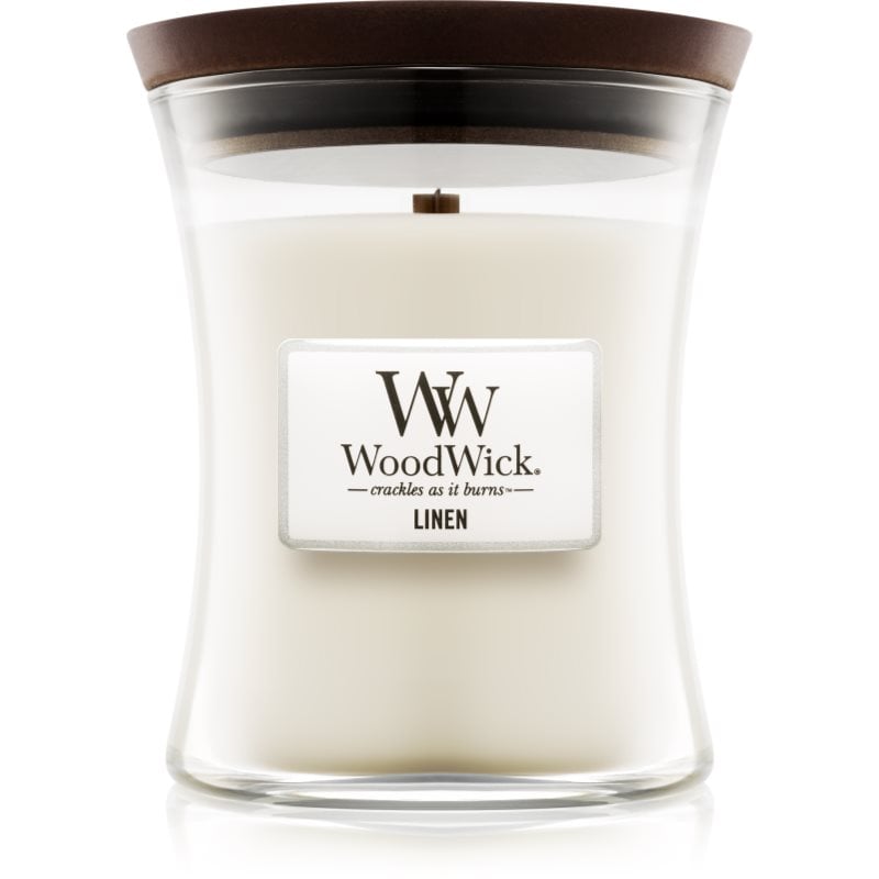 Woodwick Linen ароматна свещ с дървен фитил 275 гр.