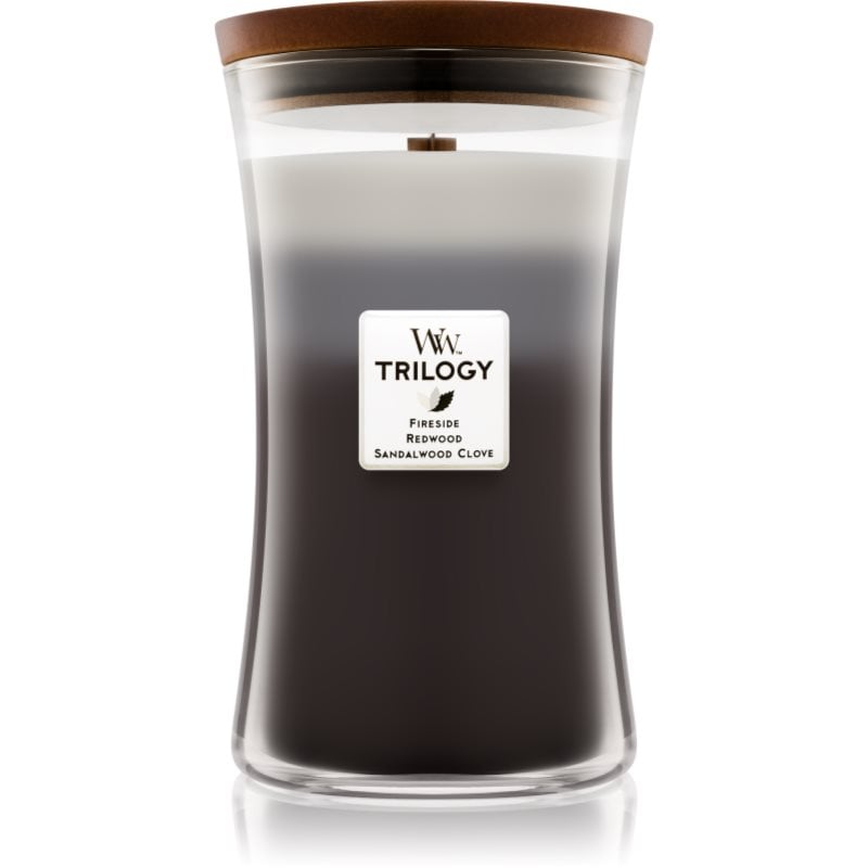 Woodwick Trilogy Warm Woods ароматна свещ с дървен фитил 609.5 гр.