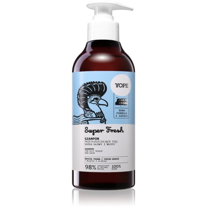 Yope Daily Heroes Fresh Shampoo Fresh Grass освежаващ шампоан за мазна коса и мазен скалп