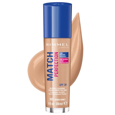 Rimmel London Match Perfection 24HR SPF20 Foundation течен фон дьо тен за уеднаквена и изсветлена кожа 300 Sand - Грим - Сравни цени от 1 магазин с безплатна доставка